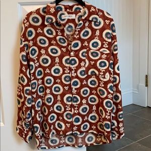 Equipment Brown and Blue Patterned Blouse